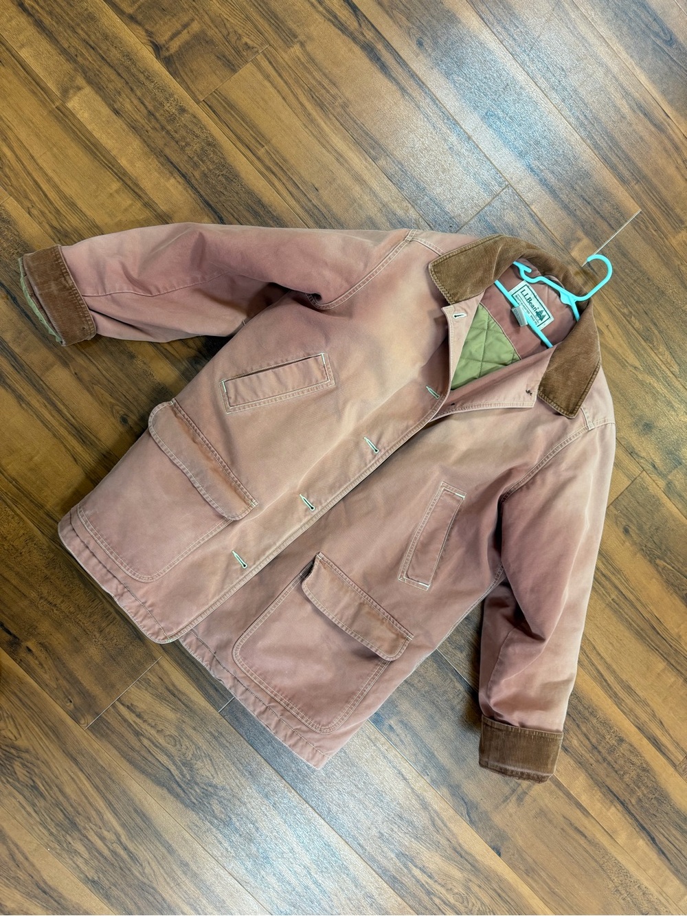L.L. Bean Women’s  Dusty Rose Canvas Field Coat with Brown Corduroy Trim